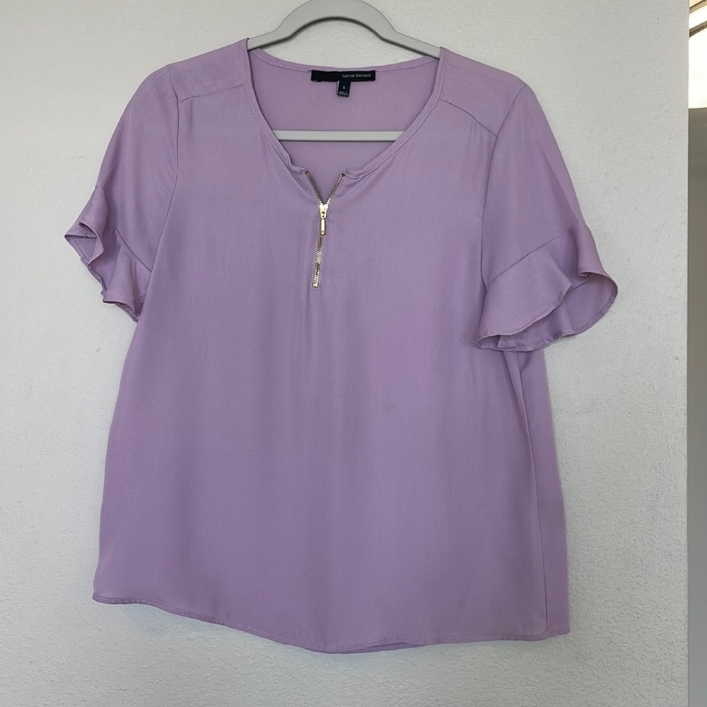 Harve Benard lilac blouse with gold zipper detail